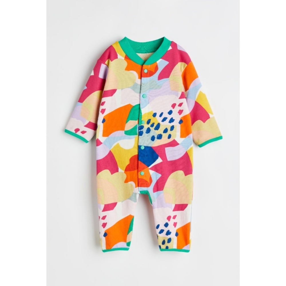 H&M Sweatshirt Romper 12M Rainbow Multi Abstract Snap Front Long Sleeve Jumpsuit - Picture 5 of 5